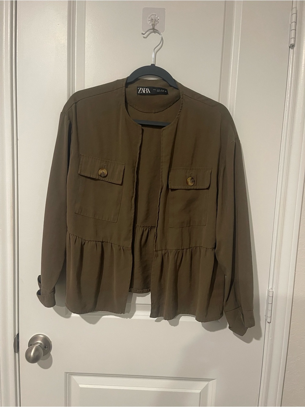 Zara Olive Green Peplum Utility Jacket